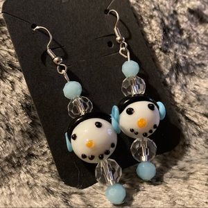 4/$10 New Glass Snowman Earrings w/ Blue & Clear cut faceted Glass Accents